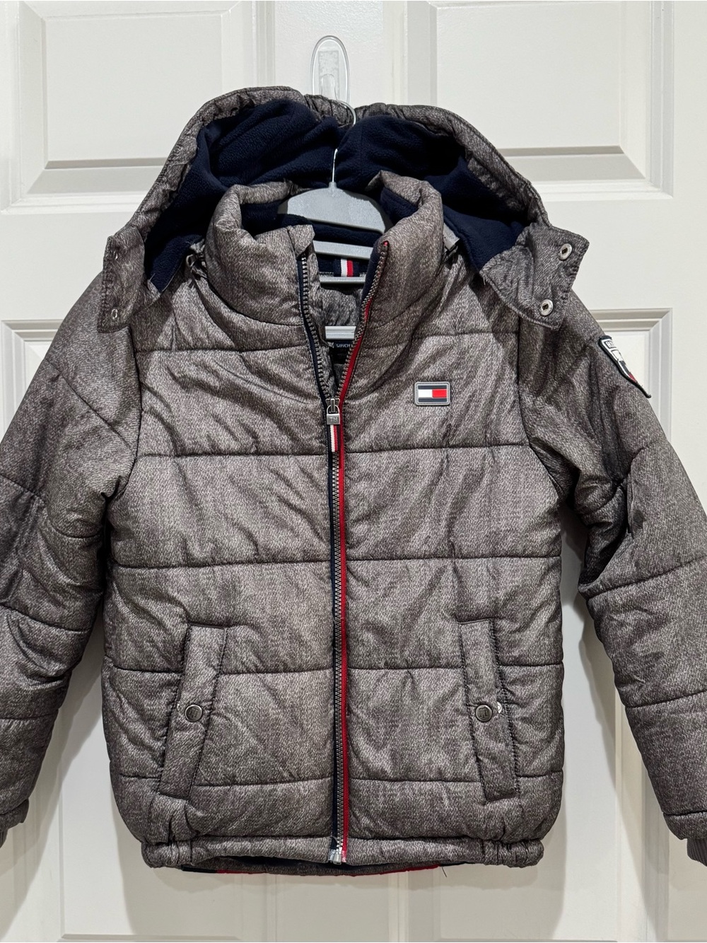 Tommy Hilfiger Kids' Boys Quilted Hooded Puffer Jacket - Gray w Navy Sz S